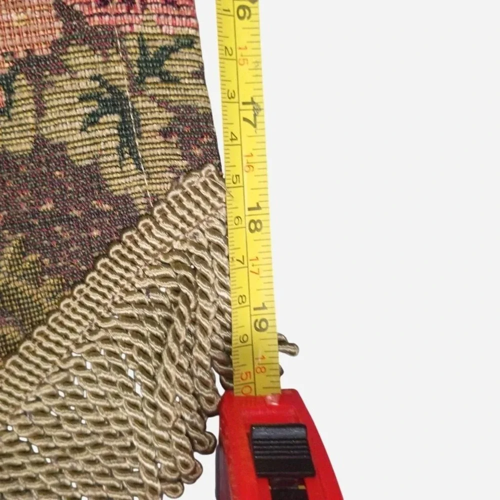 Vintage Floral Valance With Fringe Featuring A Repeating Floral & Damask Design